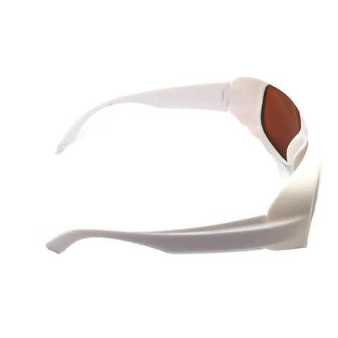 Multi Wave Heavy Duty Infrared Laser Protective Glasses Rock Solid Safety Eyewear Designed For 532nm 808nm 1064nm Systems Clear Lens side view with ergonomic design.