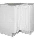 36 Inch White Corner Kitchen Cabinet With Dual Lazy Susan Spin Shelves And Smooth Operator Soft Close Doors Big Time Storage Solutions No Nonsense Daily Setup angle view showing doors and smooth finish
