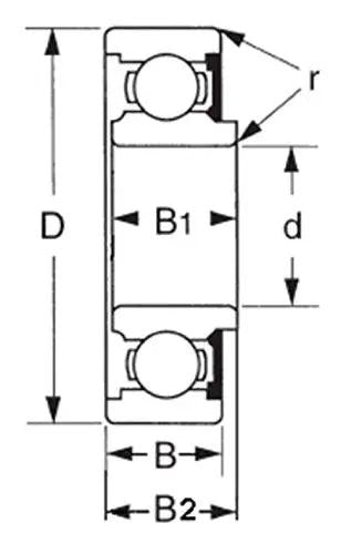 Technical drawing of Solid As A Rock Professional Grade Drop In Fit Replacement Armature Bearings for Rockwell Delta Unisaw.