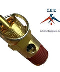 No Sweat 1/4 Inch NPT 190 PSI Air Compressor Safety Relief Pressure Valve with tank pop off mechanism, showcasing brass construction.