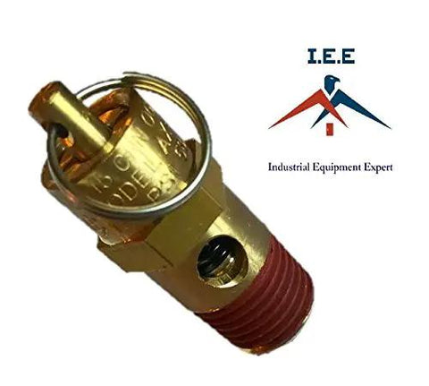No Sweat 1/4 Inch NPT 190 PSI Air Compressor Safety Relief Pressure Valve with tank pop off mechanism, showcasing brass construction.