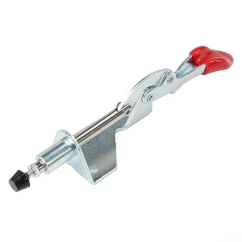 Heavy Duty Vertical Toggle Clamp With Rock Solid 90 Kg Holding Power And Ergonomic Anti Slip Grip For Welding Jigs Metal Fabrication And Quick Release Shop Rig, side view, zinc coated steel.