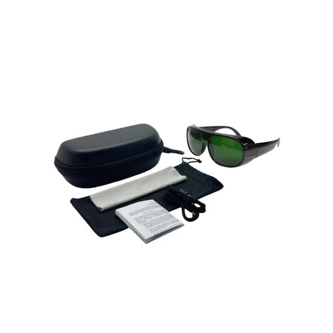 Heavy Duty Laser Safety Glasses For Handheld Fiber Welding With Real Deal OD8 Plus DIN4 Coverage 900-1100 Nm in carrying case.