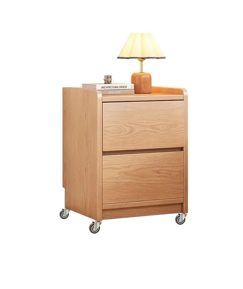 Wooden bedside cabinet with two drawers on 2 Inch Rubber Swivel Caster Wheels Set Of Four With Grip Neck Stem Sockets Five Sixteenth By One And A Half Inch.