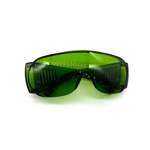 Badass OD5 Laser Protection Goggles Covering 190 To 470 Nm And 800 To 1700 Nm With Tough As Nails Shield in green color.