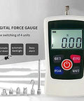 Heavy Duty Digital Trigger Pull Gauge And Badass Force Meter Tester With Switchable Units For Gun Triggers And Mechanic Shop Hardware 500N Push Compression Load Testing Rig display with four switchable unit options.