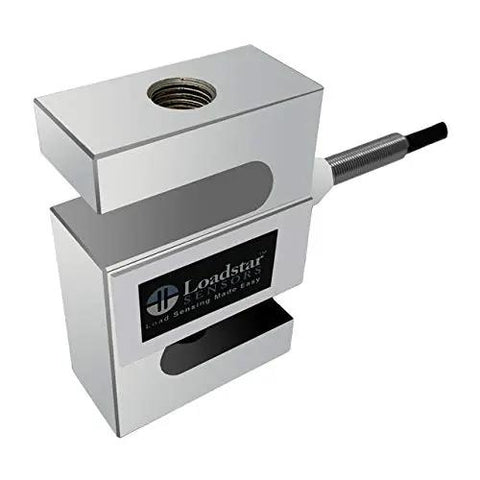 Heavy Duty S Beam Load Cell Precision Industrial Sensor Rated For 500 lbs Capacity With Extended Cable And Easy Mounting For Smooth Tension Or Compression Jobs Badass Accuracy You Can Trust Every Single Time, silver sensor shown from an angled view.