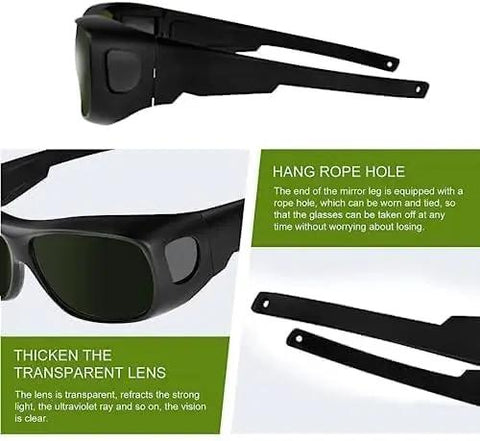 Kickass Shade 8 Welding Glasses With Wrap Around Frame For Laser Hair Removal And Shop Work Featuring Anti Scratch Coating Nonslip Grip True Uv Shield Plus Durable Build In A Solid 12 Pack, showcasing robust black frame and transparent lens design.