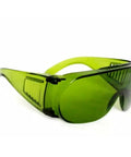 Legit Wide Spectrum Laser Safety Glasses With Kickbutt Level Eight Eye Protection And Premium Polycarbonate Shielding For Dope Industrial And Professional Projects, green tinted with side ventilation.
