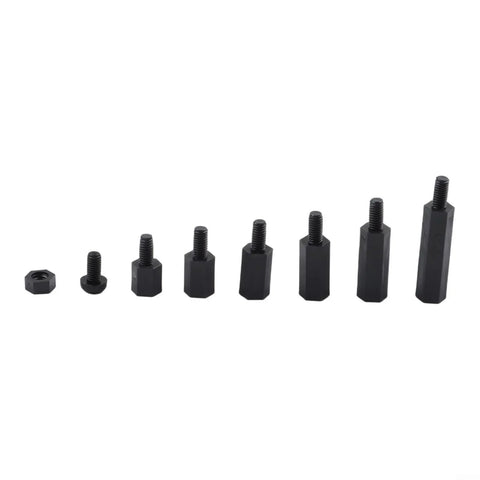 M3 Black Nylon Hex Standoff Spacer Kit With Nuts And Flat Head Screws, 180 Piece Set, Six Lengths From 6mm To 20mm, Perfect For RC Drones FPV Electronics Projects And PCBs, Comes In A Practical Storage Box. Black nylon M3 hex standoffs and nut