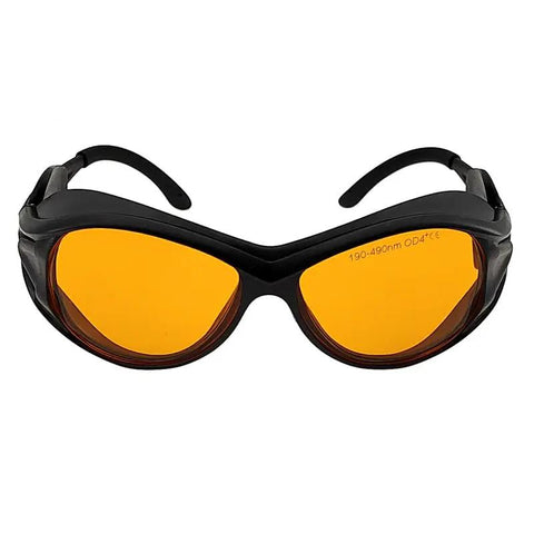 Top Shelf Protective Goggles For Violet And Blue Laser Projects Clear View Optics with amber lenses and black frame for vision protection.