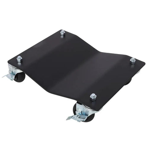 Heavy Duty Car Wheel Dolly Set Of 2 With Locking Brakes And 360 Swivel Casters for smooth rolling, made of durable steel.