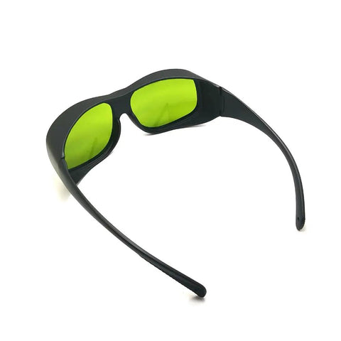 Professional Laser Safety Glasses Provide Beefy OD5 Protection For 660Nm And 800 To 1095Nm Erbium Systems with green lenses.