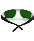 Heavy Duty Laser Safety Glasses Serving Up Knock Out Protection Across 800 To 1700Nm With Od4 Plus And Od6 Plus Ratings For Telecom Nd Yag Diode Crews Clear Lens, green lenses with black frames.