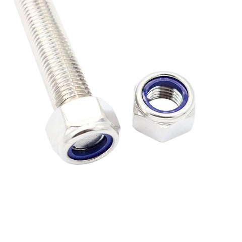 M8x250mm stainless steel fully threaded rod with blue nylon insert lock nut and matching nut (2 pack)