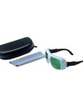 Top Shelf Laser Safety Glasses With Od3 Plus And Od5 Plus Optical Density For Red And Infrared Beam Coverage Clear Lens, with case and cleaning cloth.