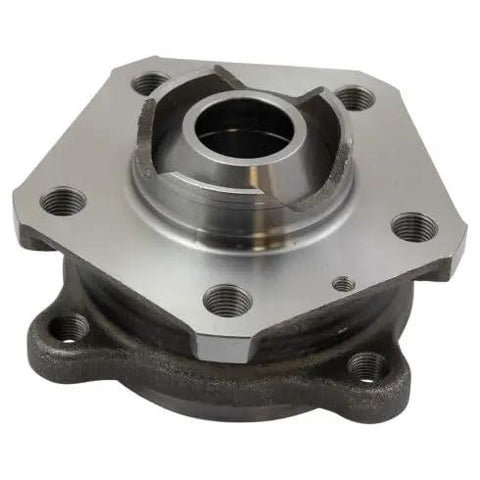 Heavy Duty Plug And Play Front Wheel Bearing Hub Assembly Straight Up Perfect Fit For Audi A4 A5 S4 S5 Q5 Q7 2017 Through 2019 Passenger Side close-up view of the assembly