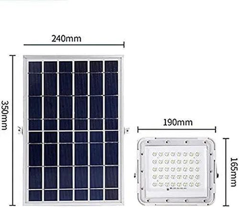 Badass Solar Led Flood Light With Advanced Motion Sensor IP66 Waterproof Outdoor Security Fixture Tough As Nails Die Cast Aluminum Build For Fences And Patios Super Bright Daylight White dimensions with solar panel and light unit.