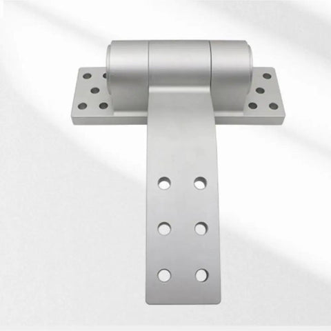 Rock Solid Heavy Duty Aluminum Hinge For Precision Cabinets And Electrical Boxes Featuring Thickened Anodized Finish And High Load Capacity That Handles Every Job Without Sweat, top view, showing holes for installation.