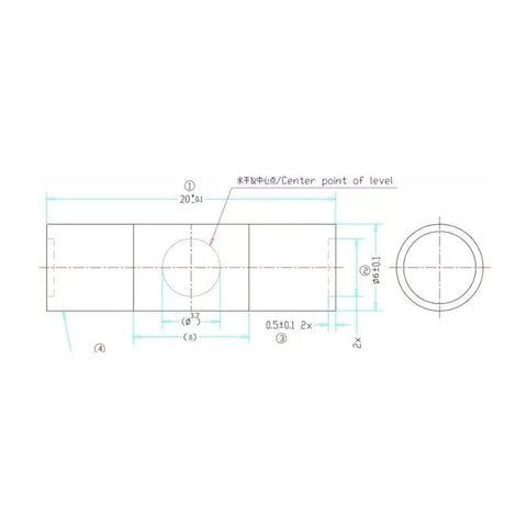 Technical drawing of the 30 Piece Rock Solid Round Bubble Levels Mini Circular Bullseye Spirit Level dimensions and details.