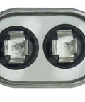 Rugged 4 Mfd Run Capacitor 370 Volt AC Replacement C304L 27L571 Compatible ClimaTek Genteq electrical connector view.
