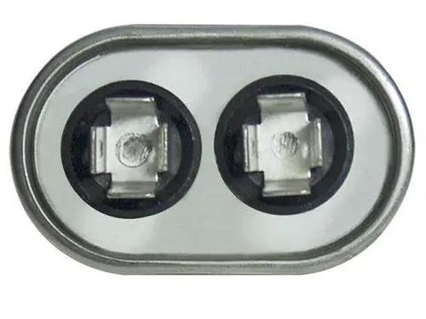 Rugged 4 Mfd Run Capacitor 370 Volt AC Replacement C304L 27L571 Compatible ClimaTek Genteq electrical connector view.