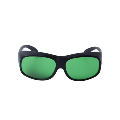Solid Defense Laser Safety Glasses Shield Eyes Against 630 To 660Nm Red And 800 To 1100Nm Near Infrared Rays with green lenses.