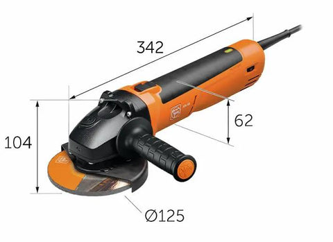 Beefed Up Brushless Angle Grinder With 125Mm Disc And 1500W Motor Variable Speed Cutting Deburring Beast Built For Demanding Job Sites Every Day, showing dimensions and features.