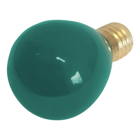Slick Green Light Bulbs Two Pack 10 Watt 130 Volt S11 Shape With E17 Screw Base smooth round glass bulb image.