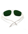 Solid Clear Lens Laser Safety Glasses For 660Nm And 800 To 1095Nm With OD5 Blocker straight on view with green lenses.