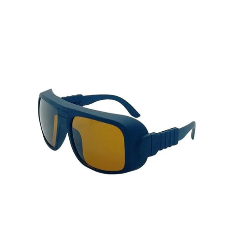 Premium Laser Safety Glasses With Hella Tough Frames Delivering Badass Protection Against 532Nm And 1064Nm Beams, blue frame, clear lenses.