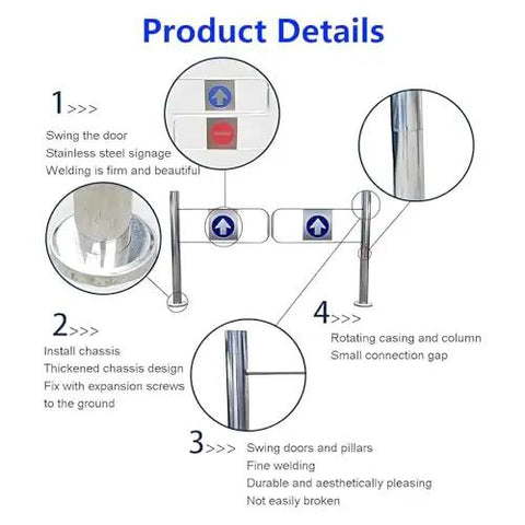 Product details diagram showing Heavy Duty Swing Safety Gate With Automatic Spring Loaded Closure Kid Pet Barrier components.