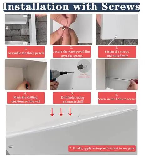 Installation steps for Built Different Wall Mount EV Charger Enclosure and Waterproof Outdoor Housing using screws and seals.