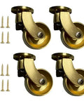 Pro Level Solid Brass Swivel Castor Wheels Set Of Four Featuring Tough As Nails Iron Cores And Slick Antique Gold Finish with included screws.