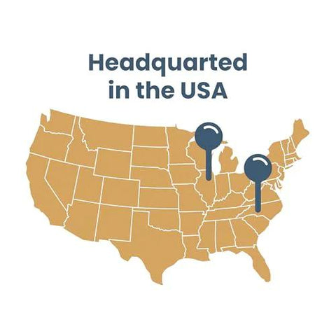 Map of USA with markers highlighting headquarters location, text 'Headquartered in the USA' above.