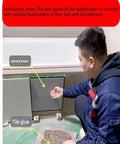 Installation of Heavy Duty Concealed Door Hinge Kit For Tile And Stone Wall Doors. Worker applying tile adhesive over cement board.