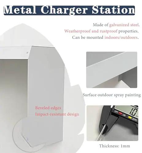 Slick Wall Mounted EV Charger Cover With No Sweat Waterproof Shield For Outdoor Electrical Outlet Organization And Cable Management Plus Legit Protective Shell Keeps Your Plug In Order During Rainy Days Or Parked Sessions Around The Block, close-up of galvanized steel with beveled edges.
