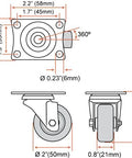 Technical diagram showing dimensions of 24 Pack 2 Inch Swivel Caster Wheels With Hard Rubber Base Top Plate And Bearing, 85 Lbs Per Caster Load Capacity.