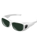 Tough IPL Laser Safety Glasses Lock In Eye Protection With Ansi Z87 Stamp And Broad 200 To 2000Nm Filter For Hair Removal And Med Spas lightweight white frames, close-up view.