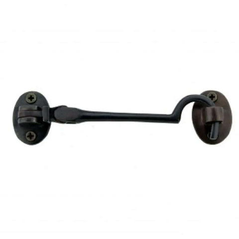 Solid Brass Cabin Hook Latch With Oil Rubbed Bronze Finish Swivel Pivot Eyelet Door Lock For Gates and Doors 4 Inch Heavy Duty Hardware