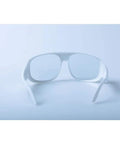 Top Shelf 10600nm Infrared Laser Safety Glasses For CO2 Lasers Od 6 Plus No Nonsense Eye Protection With 90 Percent Light Transmission For Workshop And Lab Jobs Solid Shield For Your Peepers. White frame safety glasses viewed from the front.