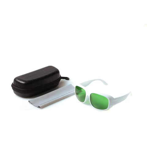 Premium Laser Safety Shades Built Damn Tough For 635Nm 808Nm And 980Nm High Power Diode Lasers with carrying case and cloth.
