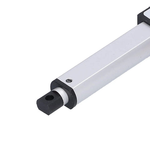 Close-up of 2 Inch Stroke Micro Linear Actuator 12V DC Small Electric Actuator With Built In Limit Switch, showing aluminum tube and connector.