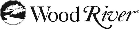 Wood River logo with mountain and river illustration next to brand name in black.