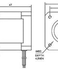 Technical diagram of Nema 17 Bipolar Stepper 0.9deg(400 Steps/rev) 1.68A 44Ncm(62.3oz.in) Motor showing dimensions.