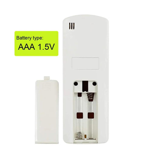 Replacement remote control for space heaters showing AAA battery compartment, designed for modern auto climate units.