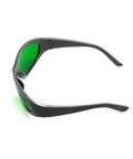 Broad Band Infrared Laser Safety Glasses Selected By Telecom Pros For 800 To 1700NM Projects side view with green lenses and gray frame.