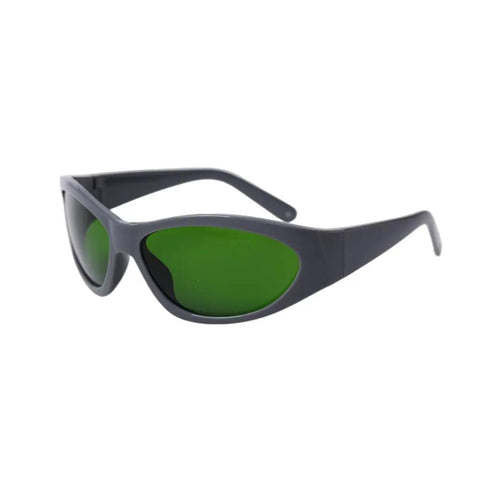 Broad Band Infrared Laser Safety Glasses Selected By Telecom Pros For 800 To 1700NM Projects, green lenses and gray frame for comfort.