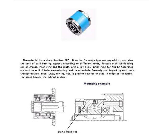 Top Shelf Wedge Design One Way Clutch Bearing Ckz B 25x90x50 Mm with blue housing, showcasing internal ball bearing mechanics.
