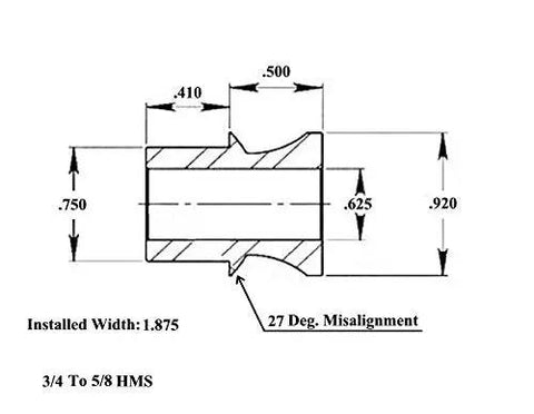 Diagram of Bulletproof 4 Link Rod End Kit detailing 3/4 to 5/8 HMS with dimensions for custom builds.